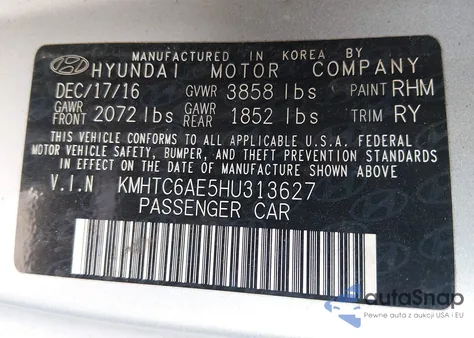 2017 Hyundai Veloster Turbo z USA, uszkodzony, nr VIN KMHTC6AE5HU313627